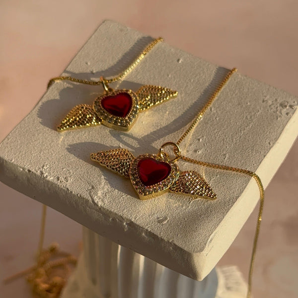 Collar Detente Corazón Rojo Alas