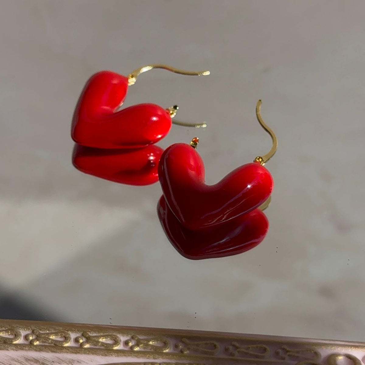 Aros Argollas Corazón Rojo