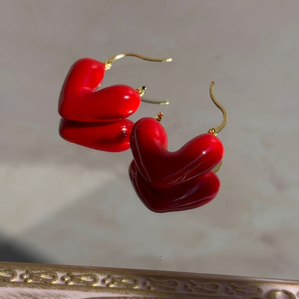 Aros Argollas Corazón Rojo