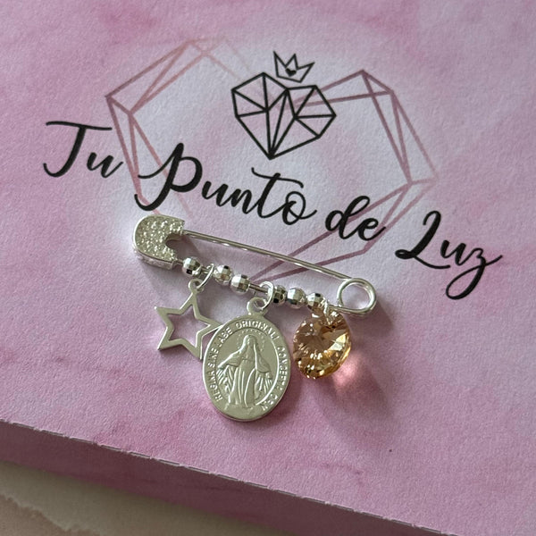 Prendedor Virgen de los Milagros, Estrella y Cristal