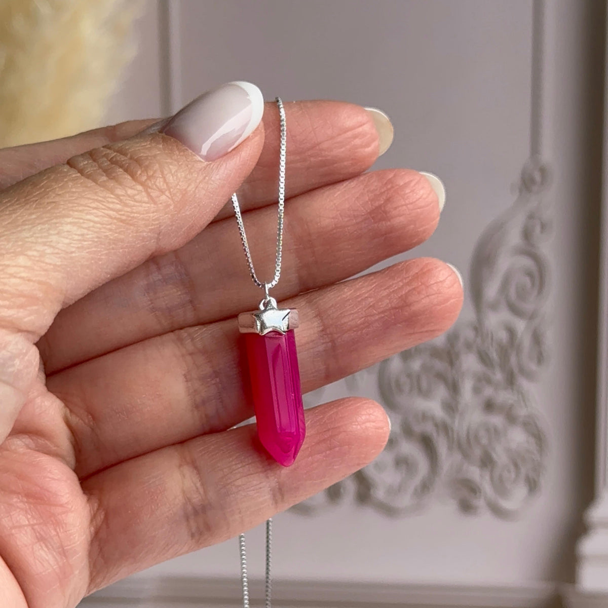 Collar Cuarzo Fucsia con Estrella Plata 925