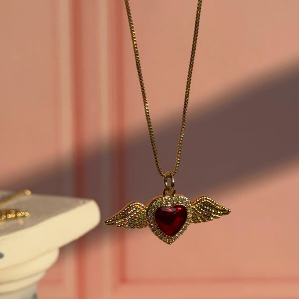 Collar Detente Corazón Rojo Alas