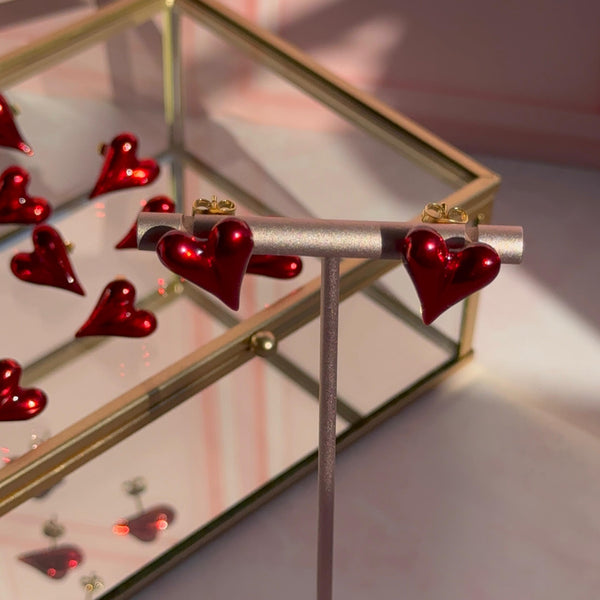 Aros Corazón Rojo Satín