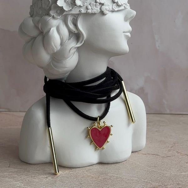 Collar Corazón Puntas con Cuero Gamuzado