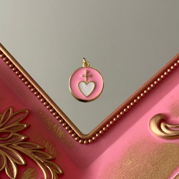 Charm Medallón Cruz y Corazón Colores Baño de oro