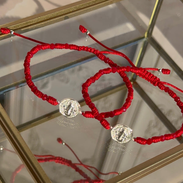 Pulsera Roja con Cristales y San Benito