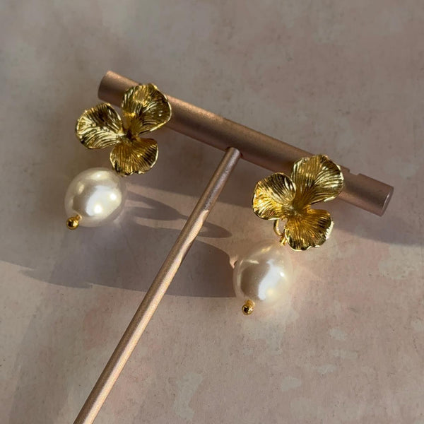 Aros Flor con Perla