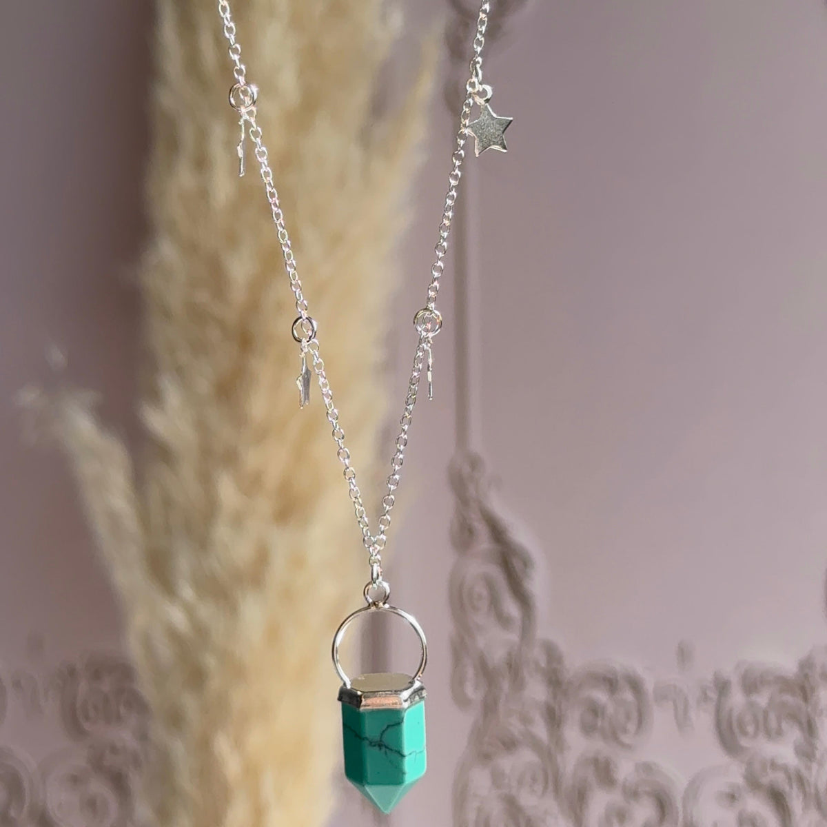 Collar Cuarzo Turquesa y Estrellas Plata 925