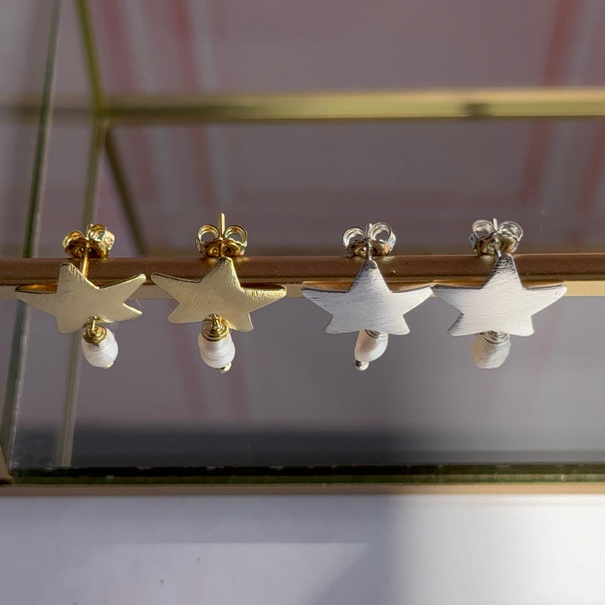 Aros Estrellas con Perlas de Río