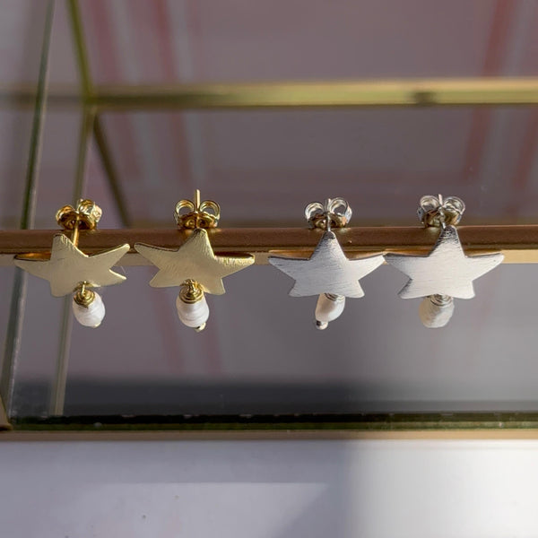 Aros Estrellas con Perlas de Río