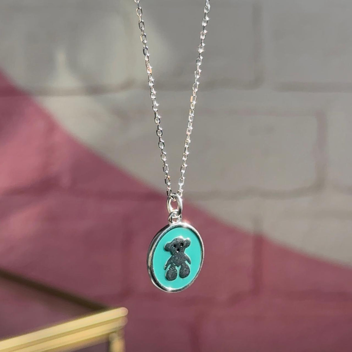 Collar Medalla Osito Turquesa