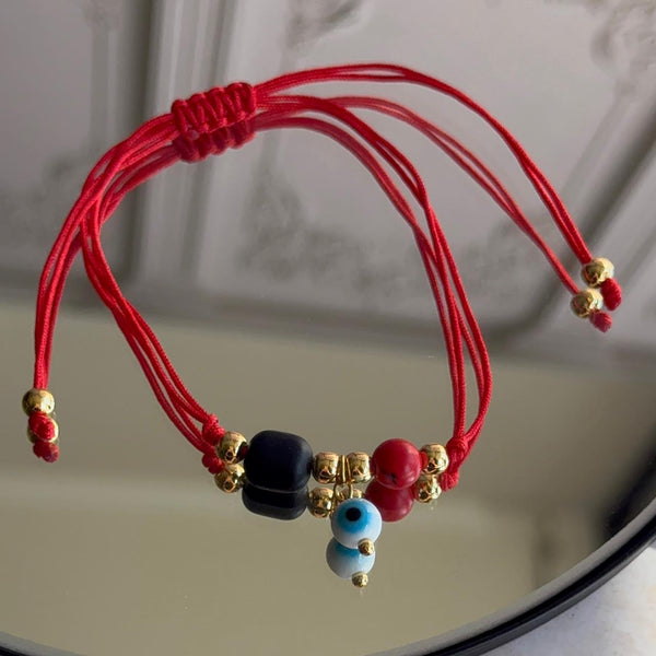 Pulsera Roja con Ojo Turco y Azabache