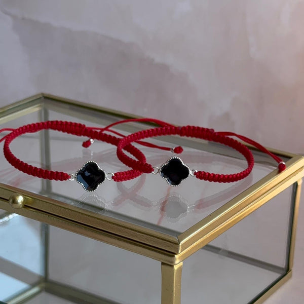 Pulsera Roja Trébol Ónix