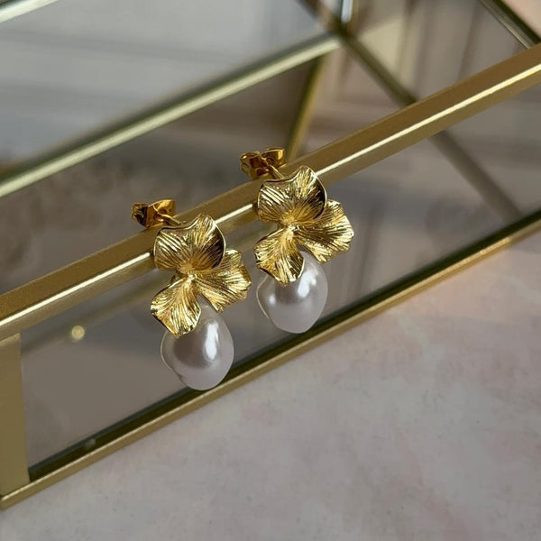 Aros Flor con Perla