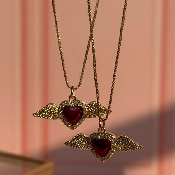 Collar Detente Corazón Rojo Alas