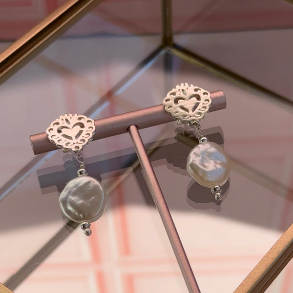Aros Detente Corazón y Perlas Imitación