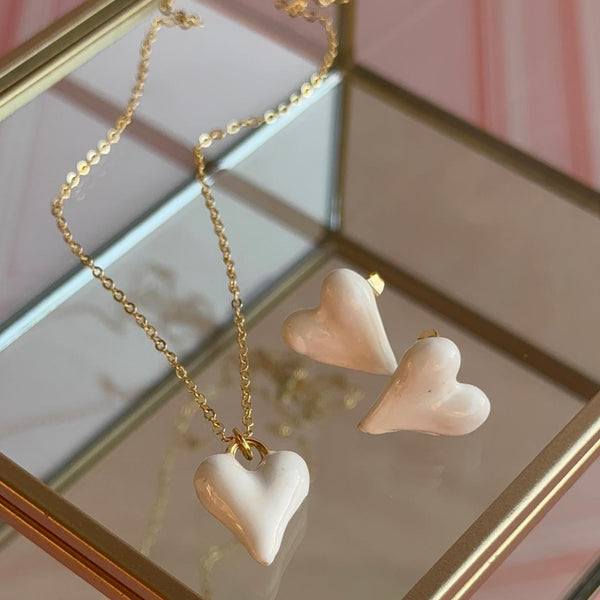 Conjunto Corazón - Esmaltado Blanco
