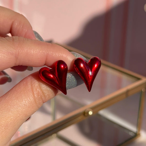 Aros Corazón Rojo Satín