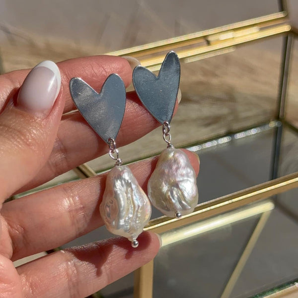 Aros Corazón con Perla de Río