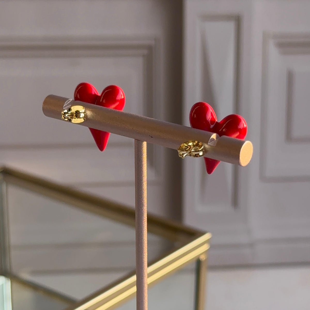 Aros Corazón Esmaltados Rojo