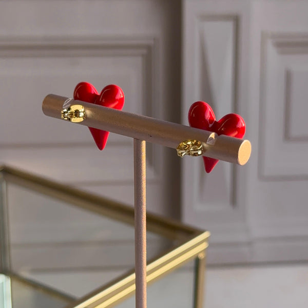 Aros Corazón Esmaltados Rojo