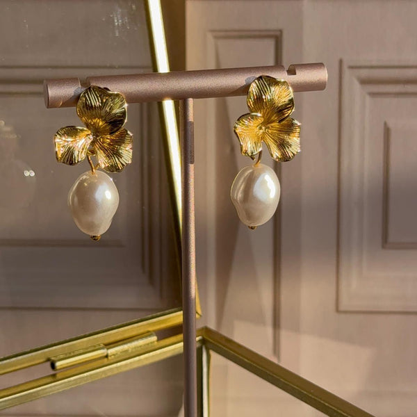Aros Flor con Perla