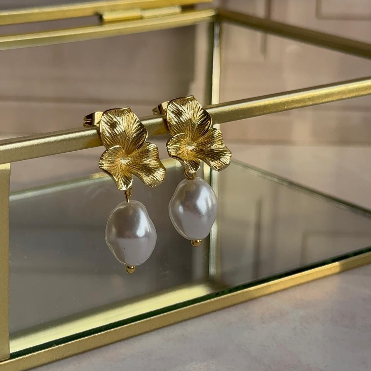 Aros Flor con Perla