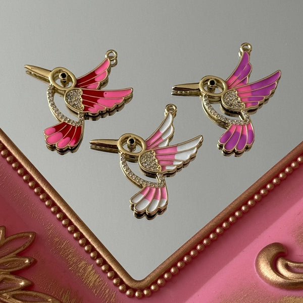 Charm Colibrí Esmaltado Colores Baño de oro