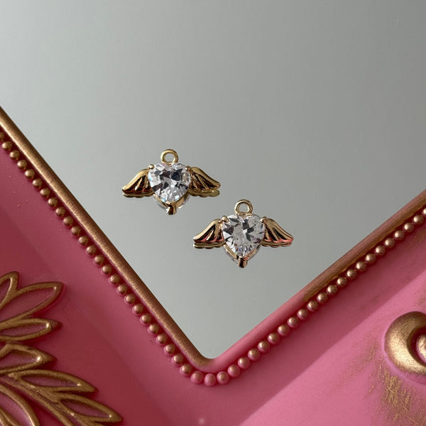 Charm Corazón Alado Cristal Baño de oro