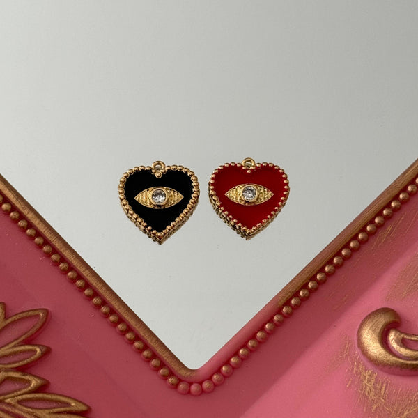 Charm Corazón Circón Ojito Esmaltado Baño de oro