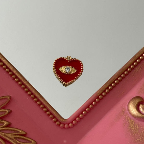 Charm Corazón Circón Ojito Esmaltado Baño de oro