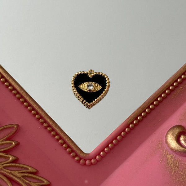 Charm Corazón Circón Ojito Esmaltado Baño de oro