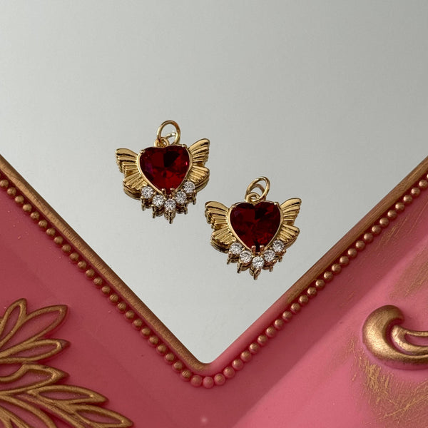 Charm Corazón Cristal Rojo y Circones Baño de oro