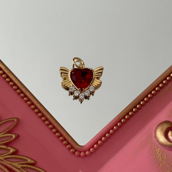 Charm Corazón Cristal Rojo y Circones Baño de oro