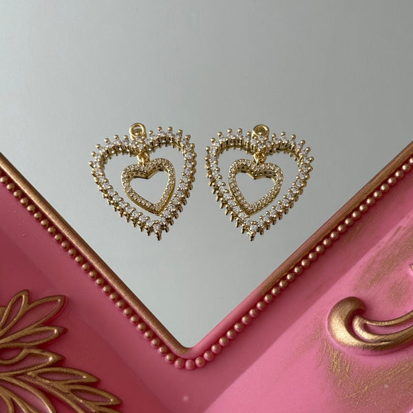 Charm Corazón Doble con Circones Baño de oro