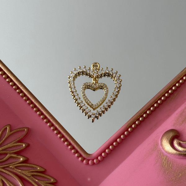 Charm Corazón Doble con Circones Baño de oro