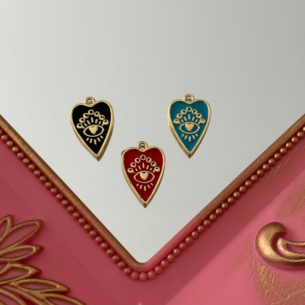 Charm Corazón y Ojito Esmaltado Baño de oro