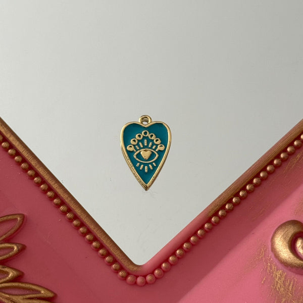 Charm Corazón y Ojito Esmaltado Baño de oro
