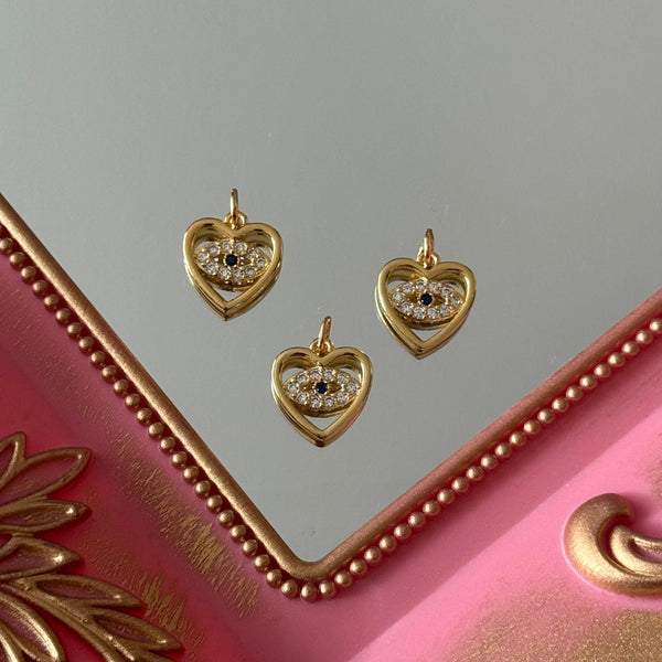 Charm Corazón y Ojo Protector Baño de oro