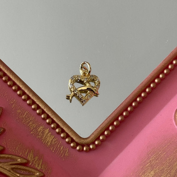 Charm Delfín Corazón Circones Baño de oro