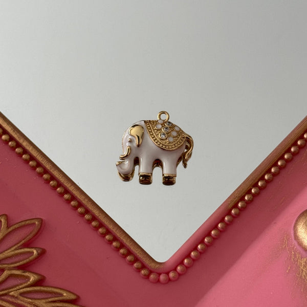 Charm Elefante Esmaltado Blanco Circones Baño de oro