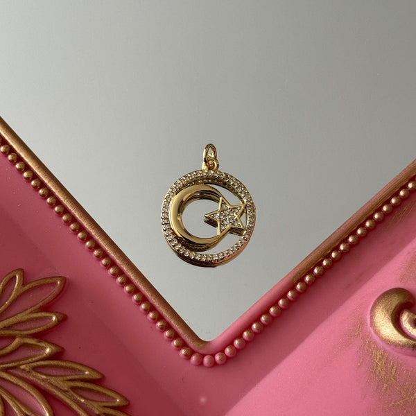 Charm Lunita con Estrella en Circones Baño de oro
