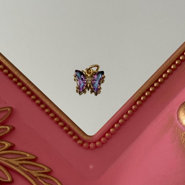 Charm Mariposa Tornasol Cristal Baño de oro