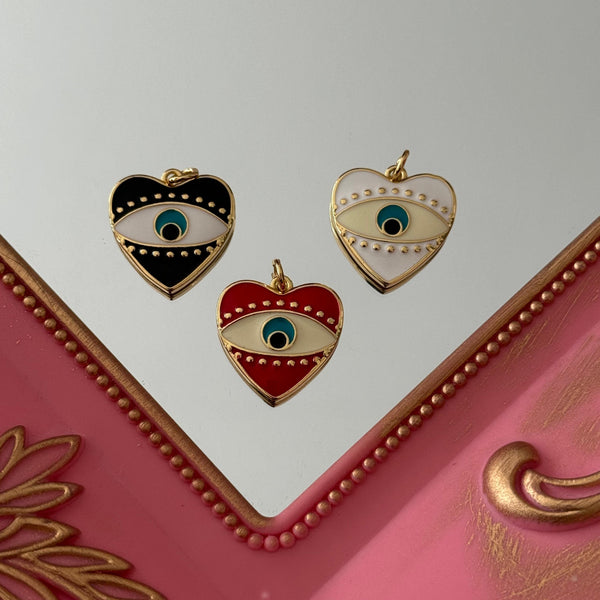 Charm Medalla Corazón Esmaltada y Ojito Baño de oro