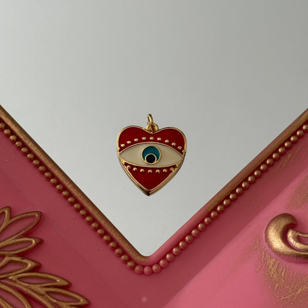 Charm Medalla Corazón Esmaltada y Ojito Baño de oro