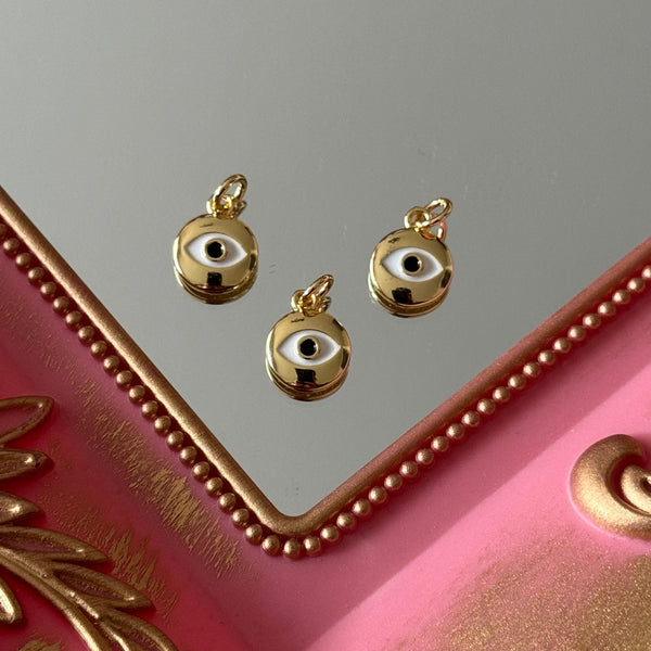 Charm Medalla Ojo Protector Esmaltado Baño de oro