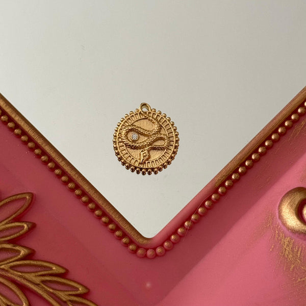 Charm Medalla Snake Circón Baño de oro