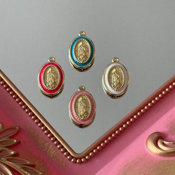 Charm Medalla Virgen de Guadalupe Esmaltado Colores Baño de oro