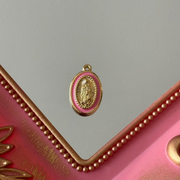 Charm Medalla Virgen de Guadalupe Esmaltado Colores Baño de oro