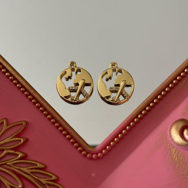 Charm Mundo y Avión Circones Baño de oro